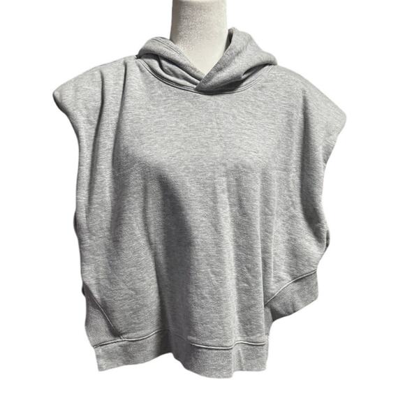 Alo Cropped Headliner Shoulder Pad Sleeveless Sweatshirt Light Gray Size L - Picture 1 of 7